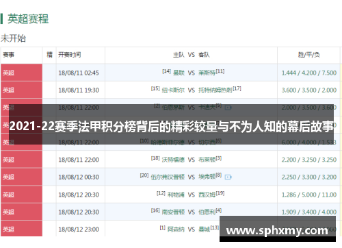 2021-22赛季法甲积分榜背后的精彩较量与不为人知的幕后故事